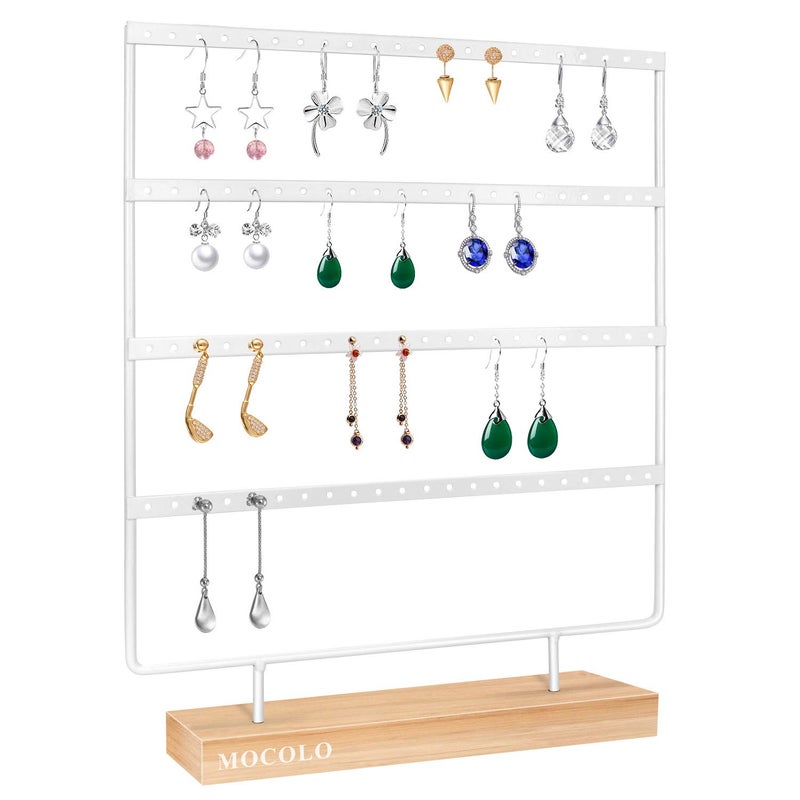 Mocolo Earring Holder Stand, Earring Organizer Display Holder Stand for Hanging Earrings(88 Holes & 4 Layers) (White) - Image 2